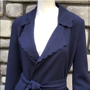 NEW Badgley Mischka Scalloped Navy Trench Coat